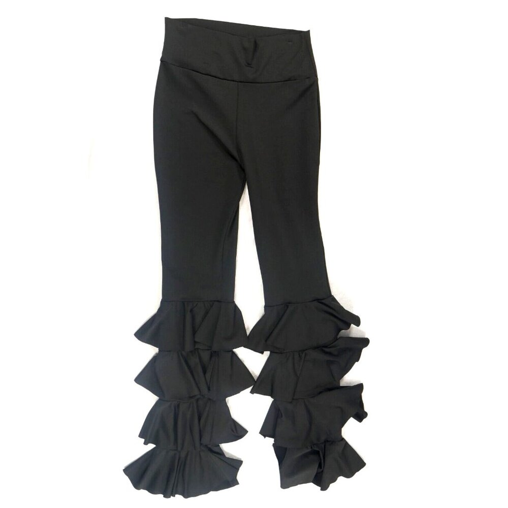 Latin Dance Pants Black  Tiered Legs Training Performance Womens Large